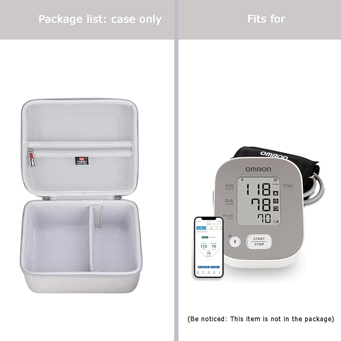 FBLFOBELI Hard Case for OMRON Bronze BP5150/for OMRON Silver BP5255 Blood Pressure Monitor with Upper Arm Cuff, Mesh Pocket for Other Small Accessories