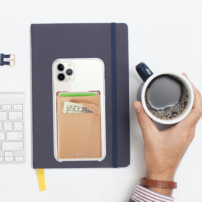 RFID Blocking Phone Card Wallet - Double Secure Pocket - Ultra-Slim Self Adhesive Credit Card Holder Card Sleeves Phone Wallet Sticker All Smartphones(Gold)-2PC