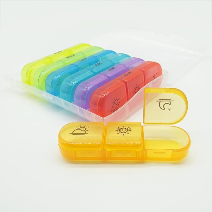 Pill Organizer Case Large Capacity, Dual Protection Pill Box 7 Day Daily, 3 Times a Day, Travel 21 Compartment Medicine Dispenser Weekly Planner for Vitamin, Medication, Fish Oil, Supplements