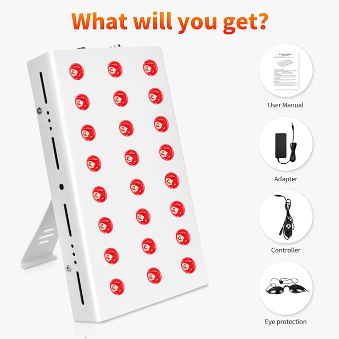 Lawind Red Light Therapy Panel for Face & Body, 660nm Red & 850nm Near Infrared Light Therapy, 24 High Power LEDs, 105mW/cm² High Irradiance LED Red Light Panel with Remote, Timer & Stand