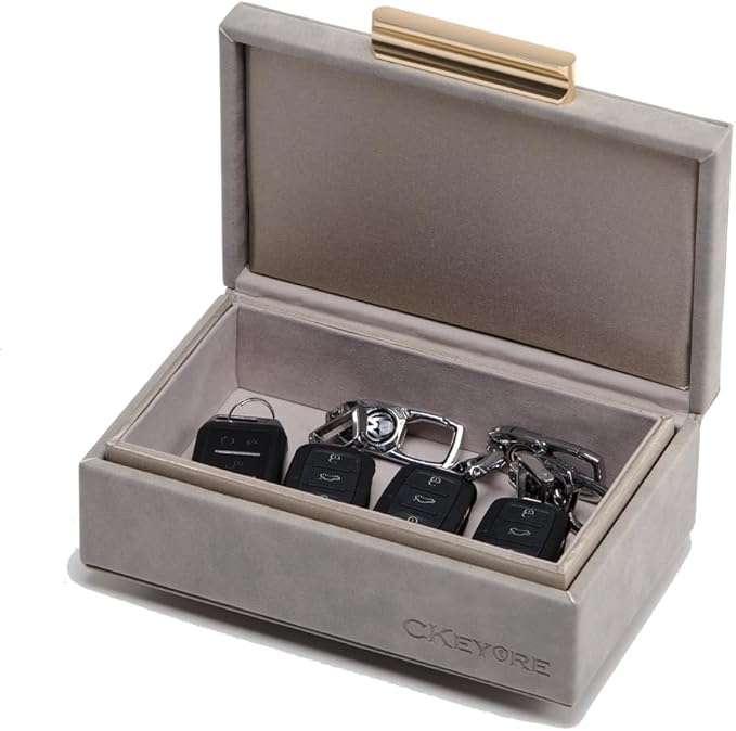 CKEYURE Key Box | Faraday Box for Car Keys | Car Key Signal Blocker Box | RFID Key Box | Key Holder | Key Safe | Signal blocking key box for car security | One Hand Operation (Light Grey)