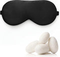 100% Mulberry Silk Sleep Mask with Adjustable Strap, 16-Momme Light-Blocking Eye Mask for Sleeping, Hypoallergenic Silk Eye Masks for Women and Men, Perfect Travel & Gift Choice（Black）