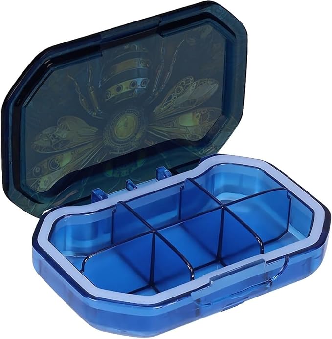 This Portable Mechanical Bee Pattern 6 Compartment Pill Box Can Be Placed in A Pocket Or Wallet to Store Vitamins, Medicines Health Supplements Other Medications.