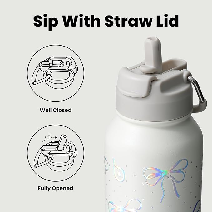 BOTTLE BOTTLE 32oz Insulated Water Bottle Stainless Steel Sport Water Bottle with Straw Dual-use Lid Design for Gym with Pill Box