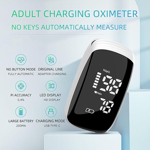 Oximeter, Blood Oxygen Meter, Fingertip Pulse Oximeter, Rechargeable Pulse Oximeter, Accurate Rapid Blood Oximeter SpO2 Reading Outdoor Sports Wide Use（White）