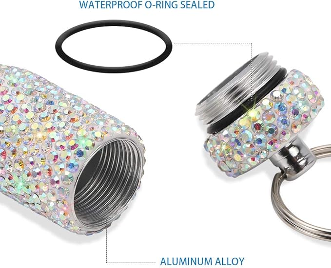 Portable Pill Case Pill Container Waterproof Pill Holder with Keychain Bling Pill Box Medicine Dispenser Bottle Storage for Outdoor Camping Travel (AB Color)