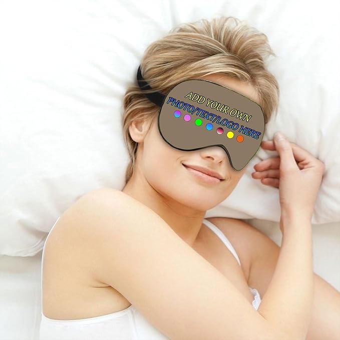 Personalized Eye Mask, Custom Eyeshade Blindfold Add Your Design Image Text Customized Eye Cover with Adjustable Strap for Sleeping Travel Work Naps Blocks Light, Khaki