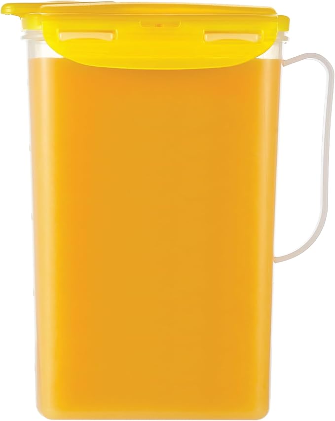 LocknLock Aqua Fridge Door Water Jug with Handle BPA Free Plastic Pitcher with Flip Top Lid Perfect for Making Teas and Juices, 2 Quarts, Yellow