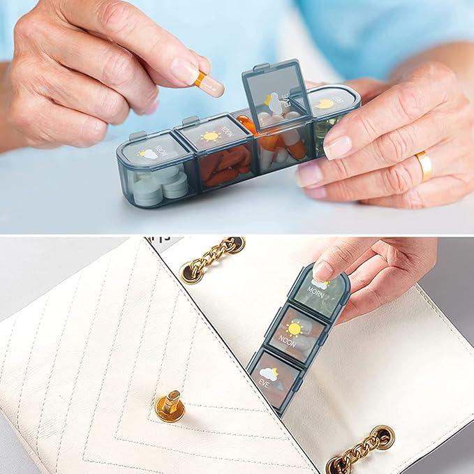 Large Pill Box Organizer 7 Day 4 Times A Day, Weekly Pill Container Easy Open, Daily Airtight Medicine Pill Case Waterproof Moisture Proof for Travel Pocket, BPA Free