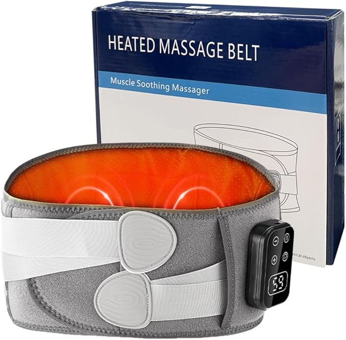 Cordless Heating Pad with Massager for Lower Back Pain Relief, Portable Wearable Wrap 5 Vibration & 3 Heat Levels for Period Cramps Relief, Gifts for Women Men Mom Dad Home Office Use(39.76x8.27in)