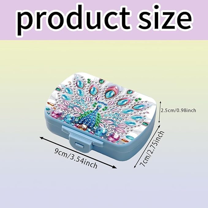 C'eitura DIY Peacock Diamond Art Painting Blue Pill Organizer with 6 Lid Detachable Compartments, Fun DIY Craft Project for Adults, Elegant Pill Case for Purse & Travel
