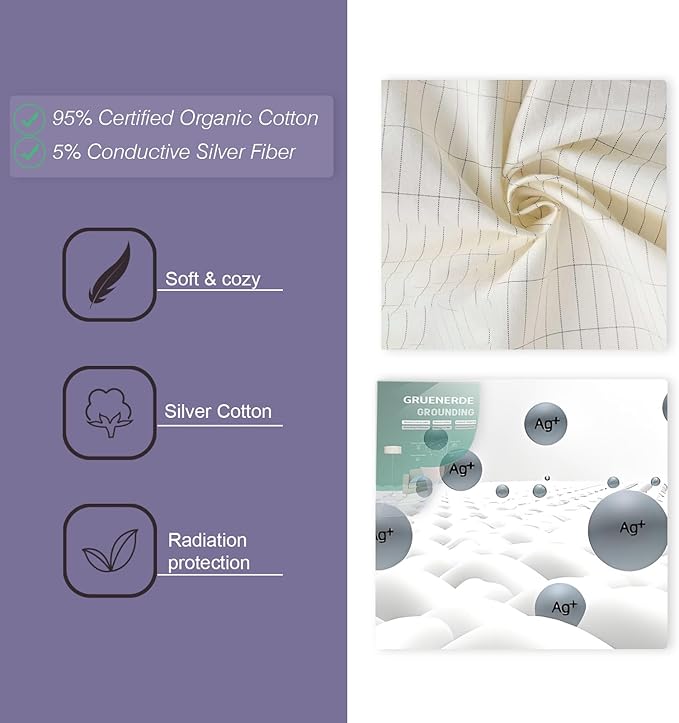 Grounding Pillowcase with 15ft Grounding Cord Conductive Silver Fiber Grounding Pillowcase for Better Sleep Reduce Pain (Black, 20x30in)