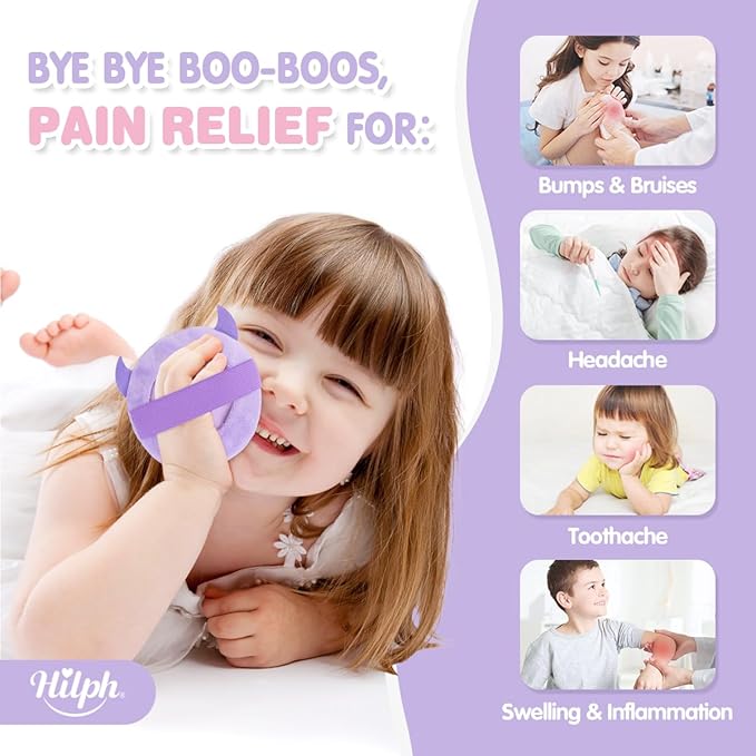 Hilph Kids Ice Packs for Boo Boos, Reusable Toddler Cold Packs with Soft Sleeves for Kids Injuries Cute Baby Ice Packs Hot Cold Therapy for Children's Pain Relief, Bump, Bruise, First Aid, 4 Pack