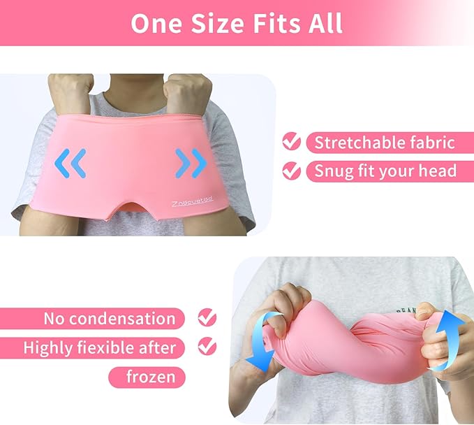 ZNÖCUETÖD Migraine Headache Relief Cap Hat Full Head ice Pack Wrap Cooling Gel Ice Beanie Cold Cap Hot/Cold Compress Therapy for Sinus, Stress, Tension, Head Pain Relief, Gift for Women