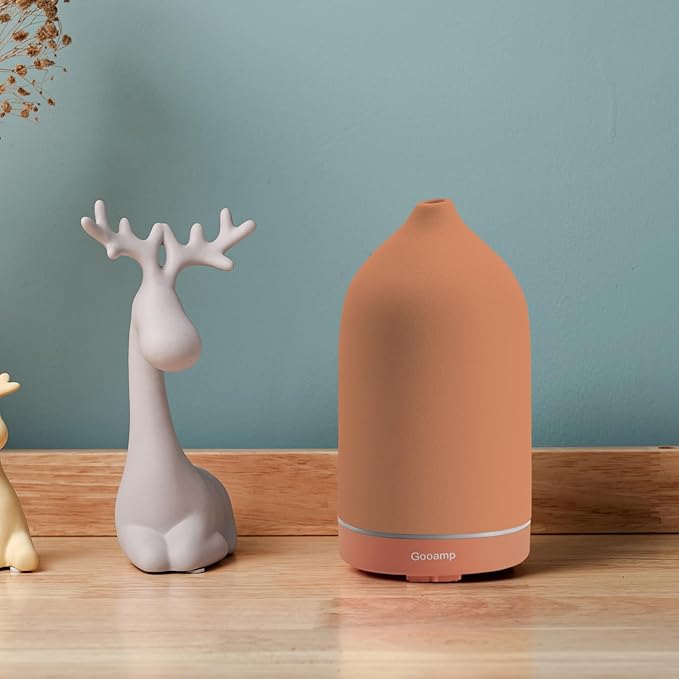 200ML Ceramic Essential Oil Diffuser - Ultrasonic Aromatherapy & Humidifier with 7-Color LED Lights, Auto Shut-Off, Brown, 1H/3H/6H Timer | Scent for Home,Office,Yoga