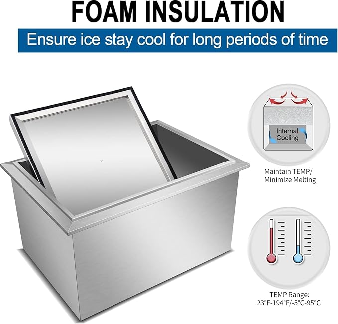 Commercial Stainless Steel Drop-in Ice Bin Chest – Insulated Bar Ice Well for Beverage Service