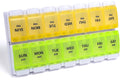 Sukuos AM PM Weekly Pill Organizer 7 Day, 2 Times A Day Medicine Pill Box with Easy Push Button, BPA Free Vitamin Cases for Fish Oil/Supplements, Easy to Clean (Yellow&Green)