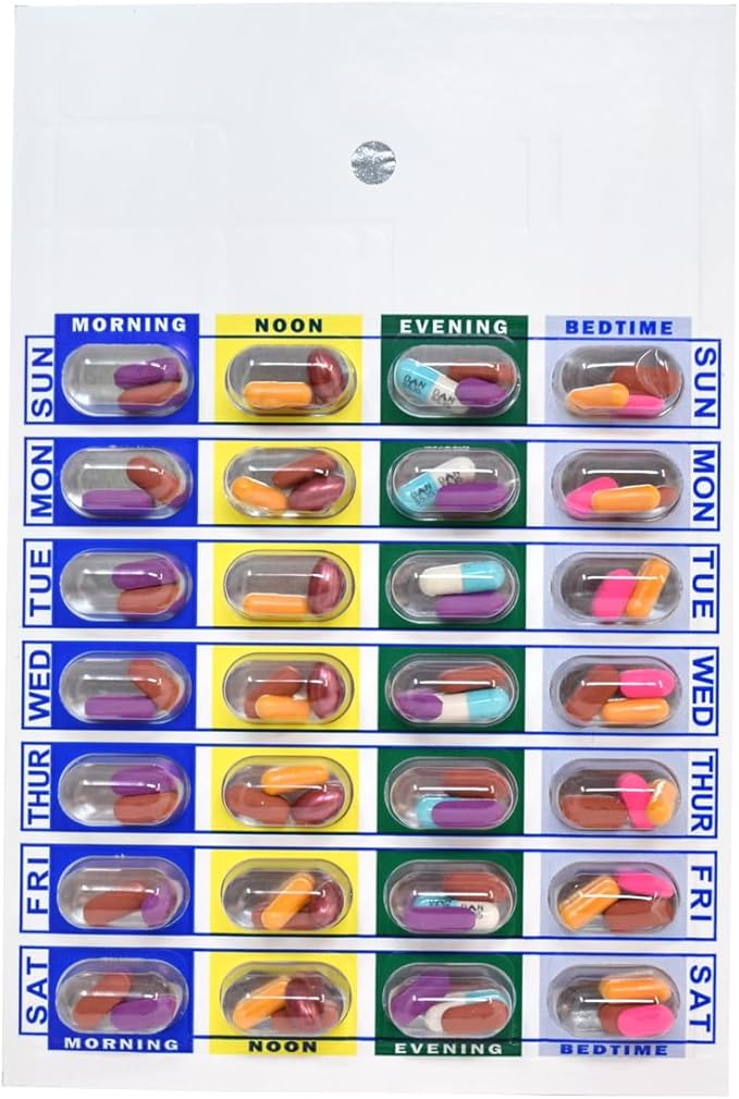 Medi-Aid 4 Times a Day Weekly Cold Seal Medication Blister Pack System Cards - One Piece Unit Dose Book Fold, Easy No Extra Equipment Needed, Just Fill and Seal, 24 Compartments, 6 Pack