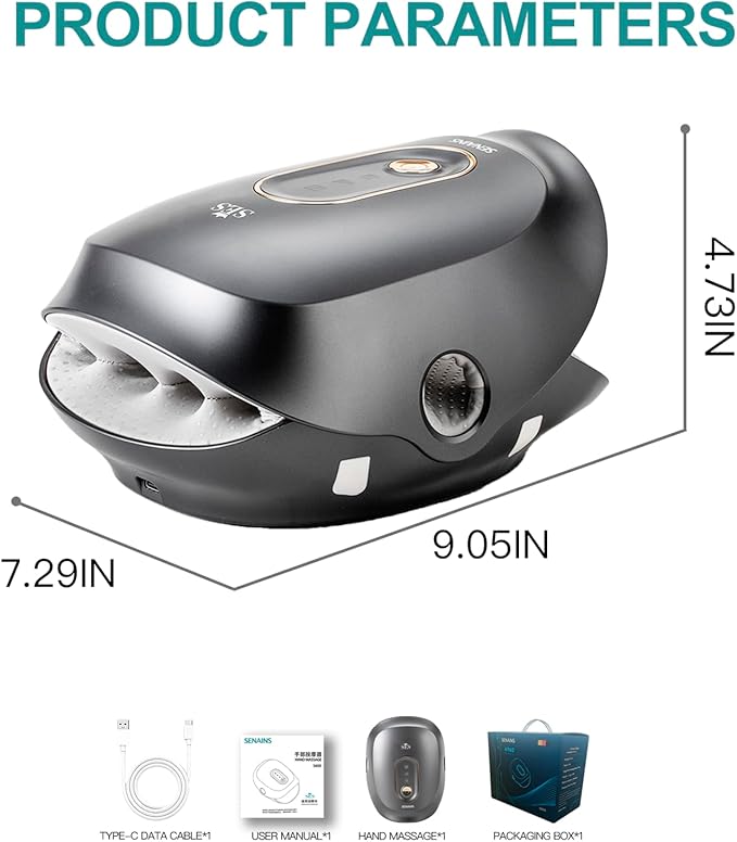 SENAINS Cordless Hand Massager with Heat and Compression,Soothing Stretching & Kneading,Wrist,Palm & Finger Massage,3 Modes & 3 Intensities,Gifts for Women Men Relaxation at Office,Gray