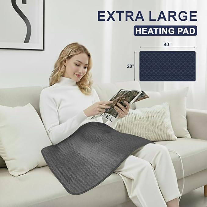 Extra Large Heating pad 40"x20" XXXL Electric Heating Pads for Back Pain Muscle Pain Relieve, Ultra-Soft Moist & Dry Therapy Heat Pad with 3 Timer Settings 10 Heat Settings