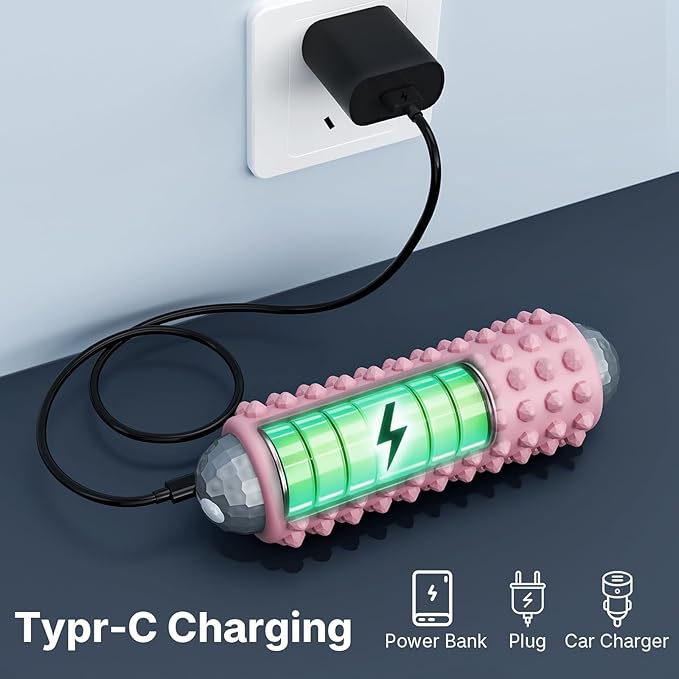 Mini Electric Massage Roller 4 Speeds Vibrating Massage Ball, 2-in-1 Portable Muscle Massager Gun & Roller for Muscle Relief, Detachable Heads, Rechargeable, For Fitness, Office, Travel (Pink)