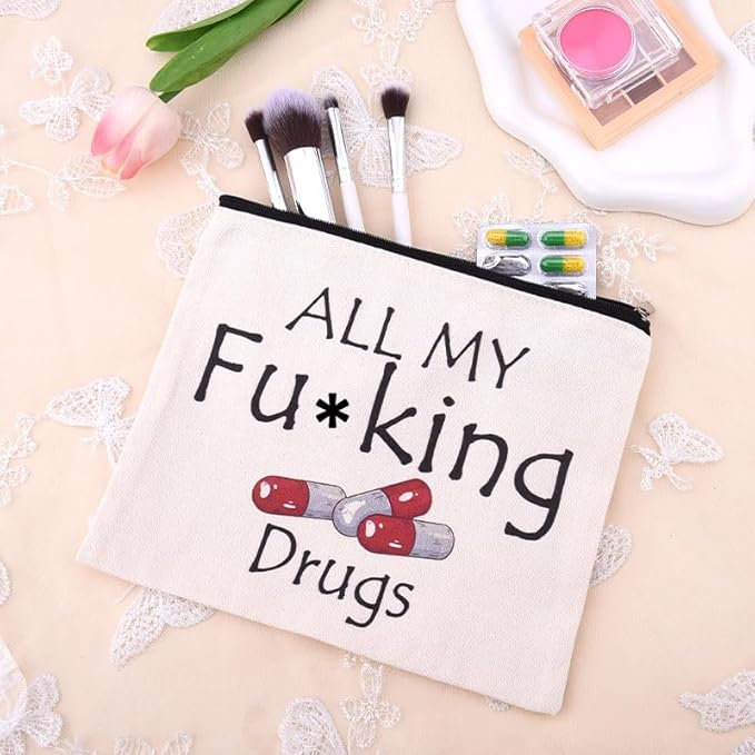 Medication Organizer Storage Bag Pouch Funny Medicine Travel Bag Pill Pouches for Patients Pharmacist Doctor Nurse Med Pouch Practitioner Dental Assistant Gifts Cosmetic Makeup Bags Med Toiletry Bags