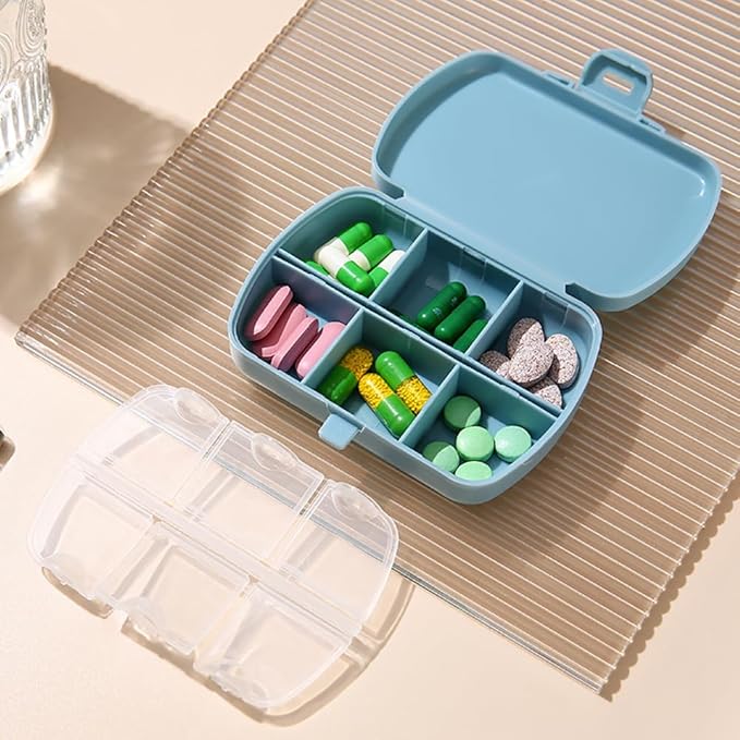 2 Pack Travel Pill Organizer, 6 Compartments Daily Pill Case, Compact Medicine Vitamin Container, Portable Small Pill Box for Purse or Pocket
