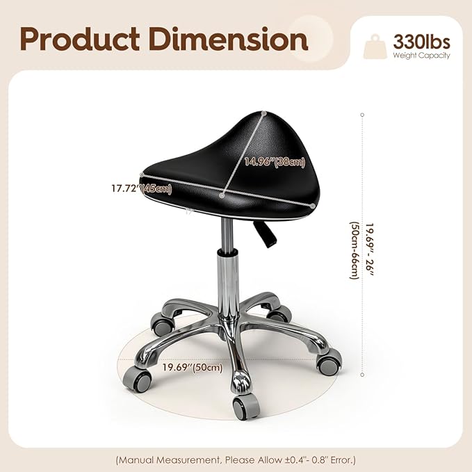 Saddle Stool Rolling Chair for Medical Massage Salon Kitchen Spa Drafting,Adjustable Hydraulic Stool with Wheels (Black, Without Backrest)