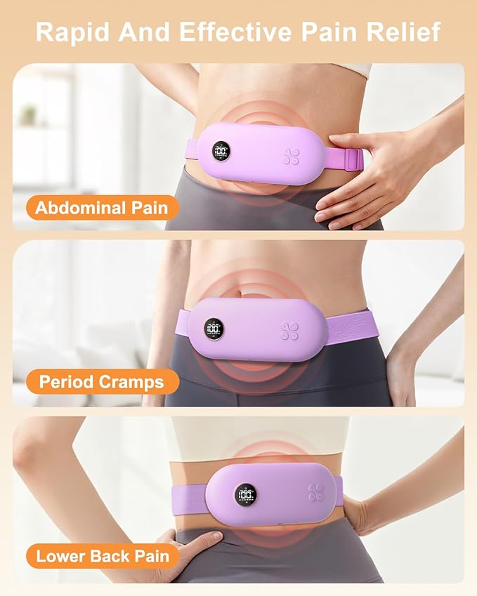 NOWWISH Upgraded Graphene Heating Pad for Period Cramps Pain Relief, Portable Electric Cordless Menstrual Heating Pad with 6 Heat Levels 6 Massage Modes 3 Timer, Easter Gifts for Women Girls, Purple