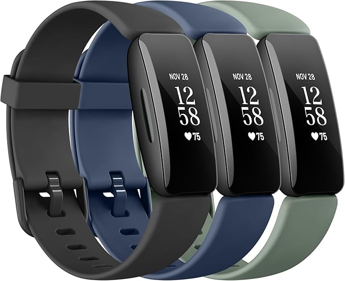 3 Pack Silicone Bands Compatible with Fitbit Inspire 2 Bands for Women Men, Adjustable Replacement Sport Wristbands Straps for Fitbit Inspire 2 / Ace 3 (Black/Abyss Blue/Avocado Green)