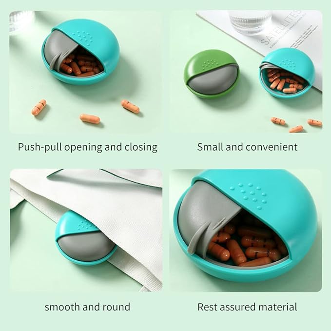 Portable Pill Case Pill Box Daily, Small Pill Organizer Box, Single Cell Round Medicine Box Push Pull Sealed Pill Holder, Round Daily Medicine Container for Traveling