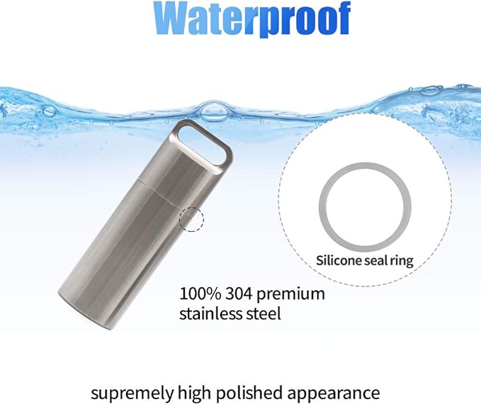 HRX Package Waterproof Stainless Steel Pill Case Keychain, Durable Small Pill Box Bottle Holder Tough for Men Purse Pocket Outdoor EDC Tool Kit