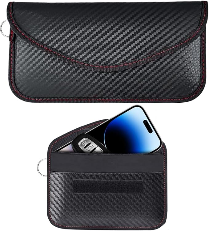 Faraday Pouch for Car Keys, Signal Blocking RFID Faraday Bag Cage, Anti-Theft Key Fob Pouch Protector (Large)
