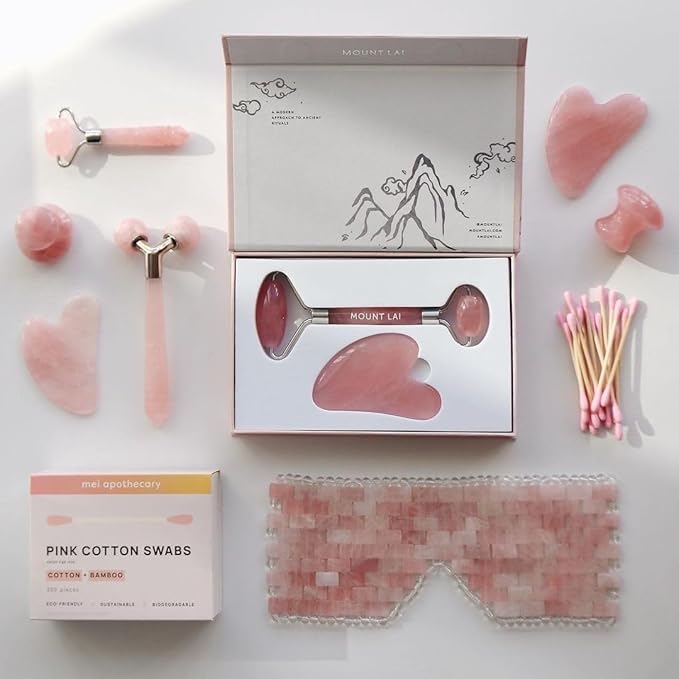 Mei Apothecary Mini Rose Quartz Facial Roller Beauty Tool, Authentic Face Roller for Puffiness, Depuffing Eye Roller & Face Massage Tool