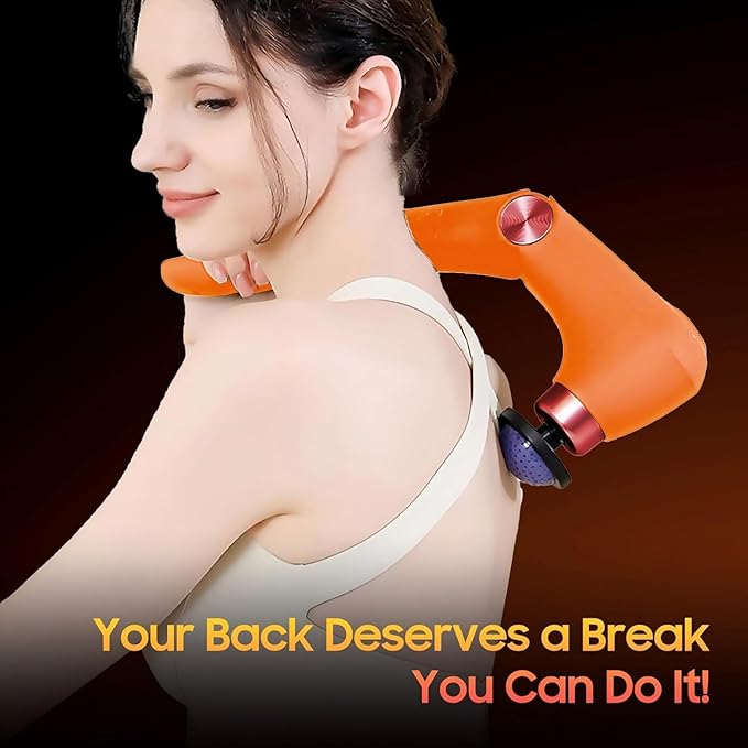 Massage Gun with 10 Replacement Heads, Massage Gun with Heat, Back Massager for Pain Relief Deep Tissue, Massager for Shoulder & Back Muscle Recovery, (Orange)
