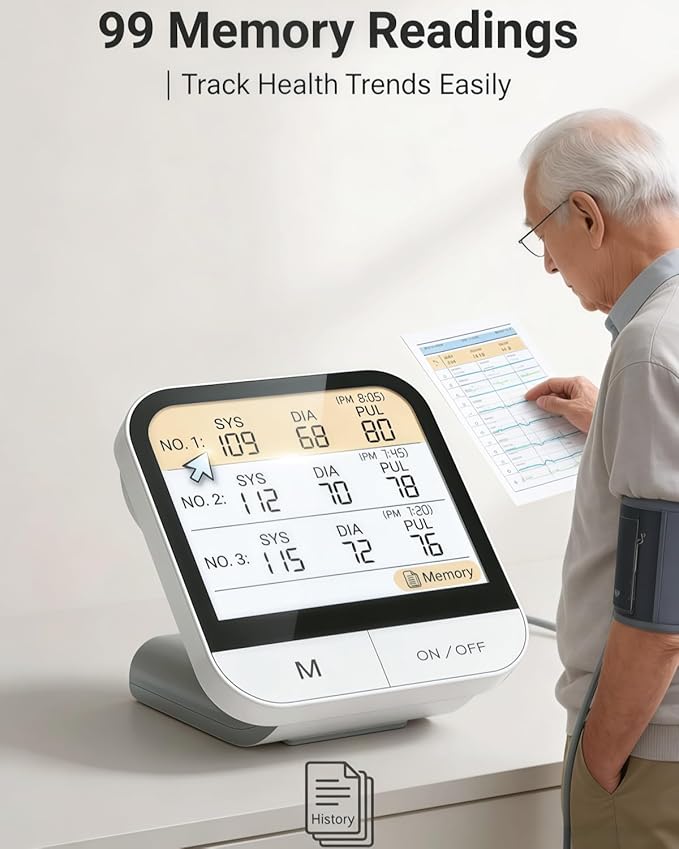 Arm Blood Pressure Monitor No App, 4.5" Large Screen, Extra Large Cuff 23-47cm, Voice Broadcast, Upper Arm BP Machine for Seniors Home Use
