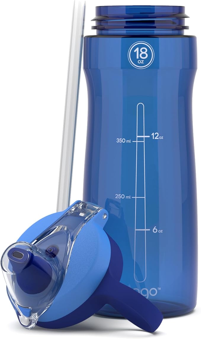 Pogo 18oz Plastic Water Bottle with Straw Lid with Carry Handle, Reusable, BPA Free, Dishwasher Safe, Perfect for Travel, School, Outdoors, and Gym