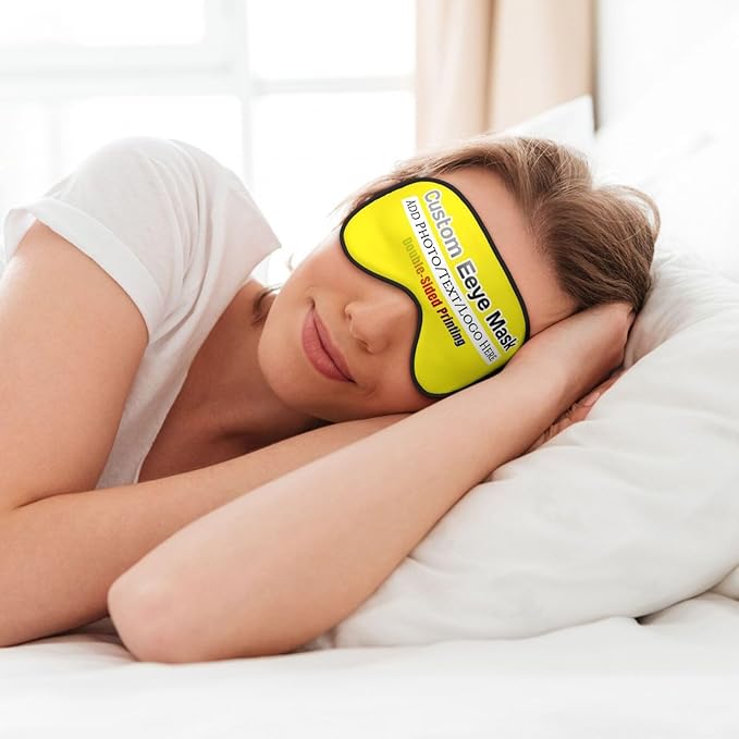 Custom Eye Mask,Add Your Image Text Personalized Sleep Shade Soft Blindfold Eyemask Blackout Eye Cover with Adjustable Strap for Sleep,Travel,Nap Yellow