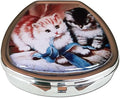 Kitten Design Round Silver Pill Box – 1-Section Pocket or Purse Travel Case for Pills Vitamins Supplements – Compact 2-Inch Diameter with Secure Latch