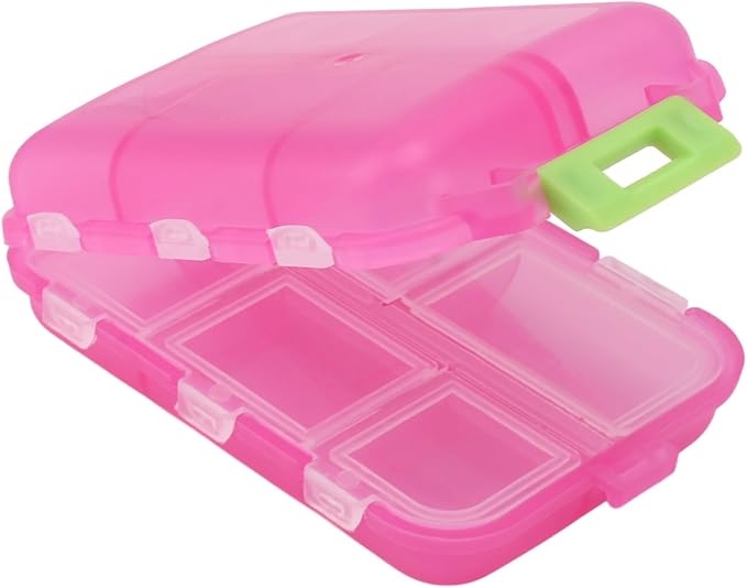 Travel Pill Organizer, Plastic 10 Compartments Pill Case Portable Pill Box Buckle Lock Weekly Portable Pill Holder Container for Purse (Rose Red)