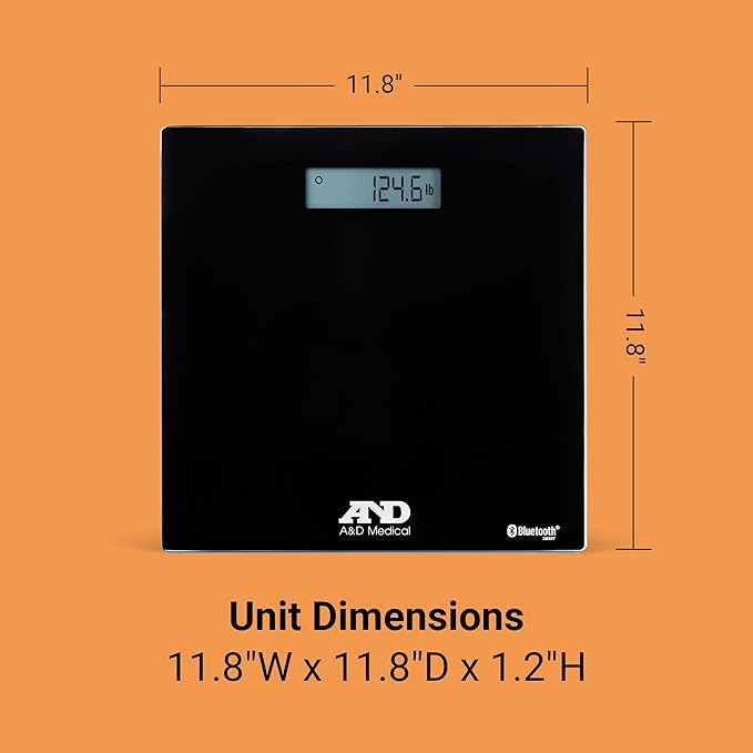A&D Medical Digital Body Weight Scale - UC-352BLE - Bluetooth Bathroom Weight Machine, Syncs with A&D Heart Track App - 450lb (200kg) - Batteries Included, Black