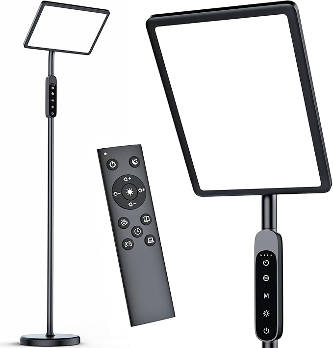 Light Therapy Lamp 12000 Lux,Sunlight Lamp with Touch&Remote Control, 4 Color Temperatures &5 Brightness Levels,Full Spectrum Daylight with 4 Timers,3-in-1 Retractable Floor Lamp.