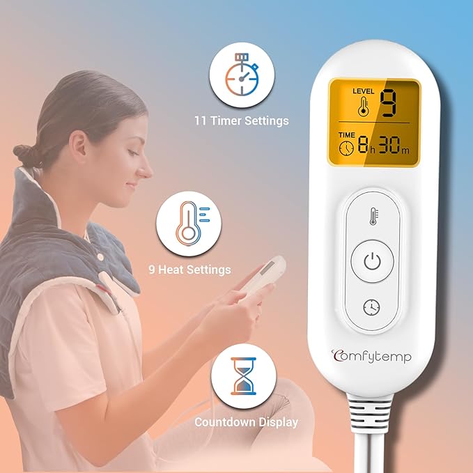 Comfytemp Heating Pad for Neck and Shoulders and Back, 2.6lb Weighted Electric Heating Pads, Large Heated Wrap, 9 Heat Settings & 11 Timer, Valentines Birthday Gifts for Women Men Mom Dad, Dark Blue