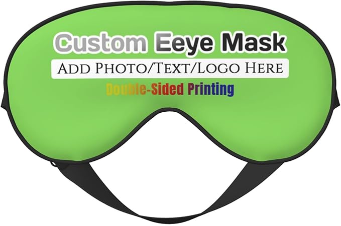 Personalized Eye Mask Add Picture Text Image Logo Custom Travel Sleeping Masks for Home Office Customized Sleep Mask for Men Women Blocks Light Adjustable Strap Neon Green