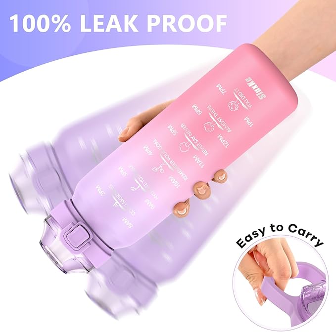 Stainless Steel Insulated Water Bottles 17oz with Handle, Double Wall Insulated Bottle with Time Marker BPA Free, 500ml Metal Water Flask for Outdoor Working School PURPLE PINK