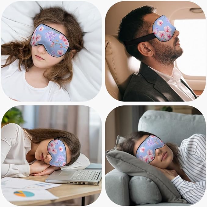 Purple Pink Orchid Flowers Silk Sleep Mask with Adjustable Strap for Travel, Nap, Shift Work, Office