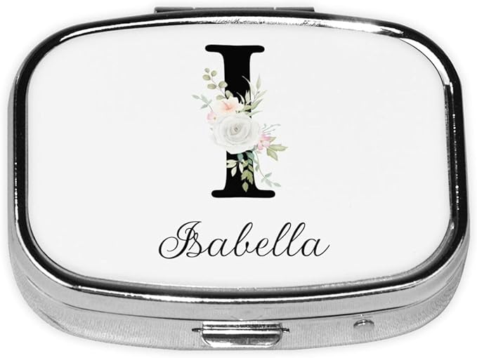Custom Pill Box Personalized Square Small Pill Case with Mirror Add Your Photo Text Logo Name Decorative 2 Compartment Portable Metal Medicine Container Vitamin Organizer for Pocket Purse Travel (I)