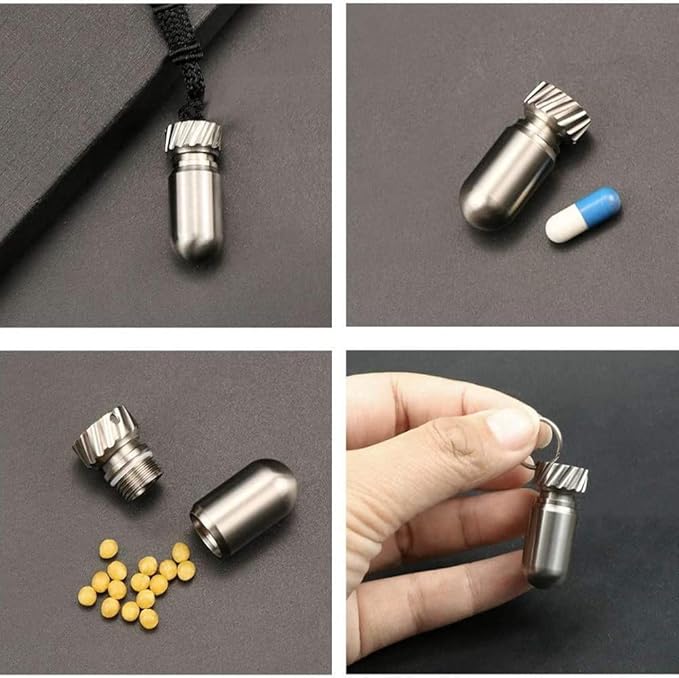Small Titanium Pill Holder with Keychain, Waterproof Pill Container, Keychain Pill Holder, Portable Mini Size Pill Case for Outdoor Travel Camping