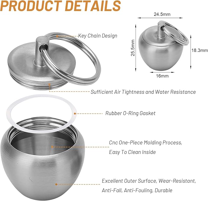 Small Pill Box Keychain Pill Container Stainless Steel Mini Apple-Shaped Pill Case, Waterproof Metal Pill Organizer for Travel, Camping and Outdoor