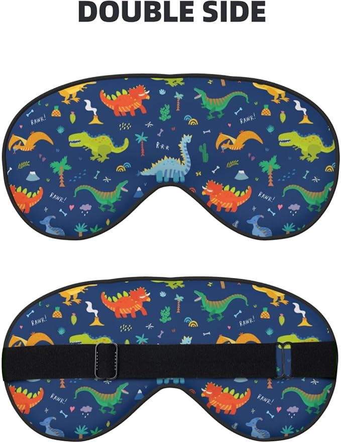 Cute Cartoon Dinosaurs Sleep Mask Eye Mask with Adjustable Strap Eye Sleep Shade Cover Blocks Light for Women Men Airplane Travel Nap
